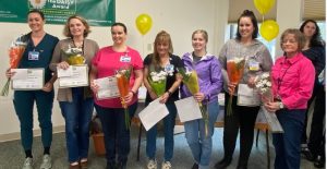 2025 Daisy Award nominees included (from left to right) Monique Gauthier, Darcy Labounty, Audrey Mattei, Annie Scherber, Olivia Hudson, Staci Downer, and Diane Covell. Not pictured: Alexandra (Lexi) Bliss, Christopher Clement, Cassandra Cota, Rebecca “Bekki” Hart, Abbigail Palmer,
and Danika Sizen.