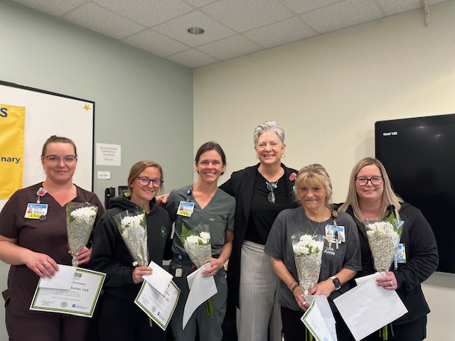 DAISY Award LNA nominees Misty Marchbanks, Kristin Weaver, Heather Linehan, Chief Nursing Officer Aimee Carew-Lyons, Annie Scherber, Rachael Haldeman